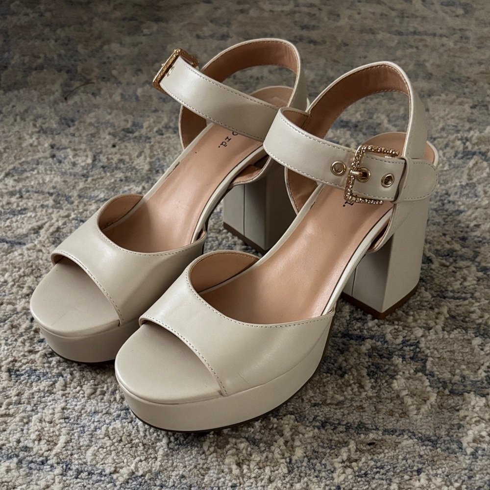 cream chunky heels
